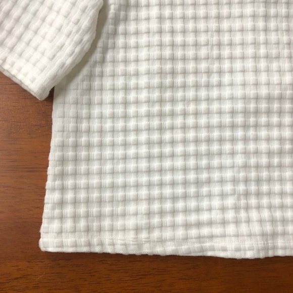 New Theory Hesha waffle knit gingham textured boxy structured cropped blouse top - Picture 12 of 16